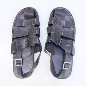 John Fluevog vintage black leather fisherman sandals woven flats size 9 men's 11